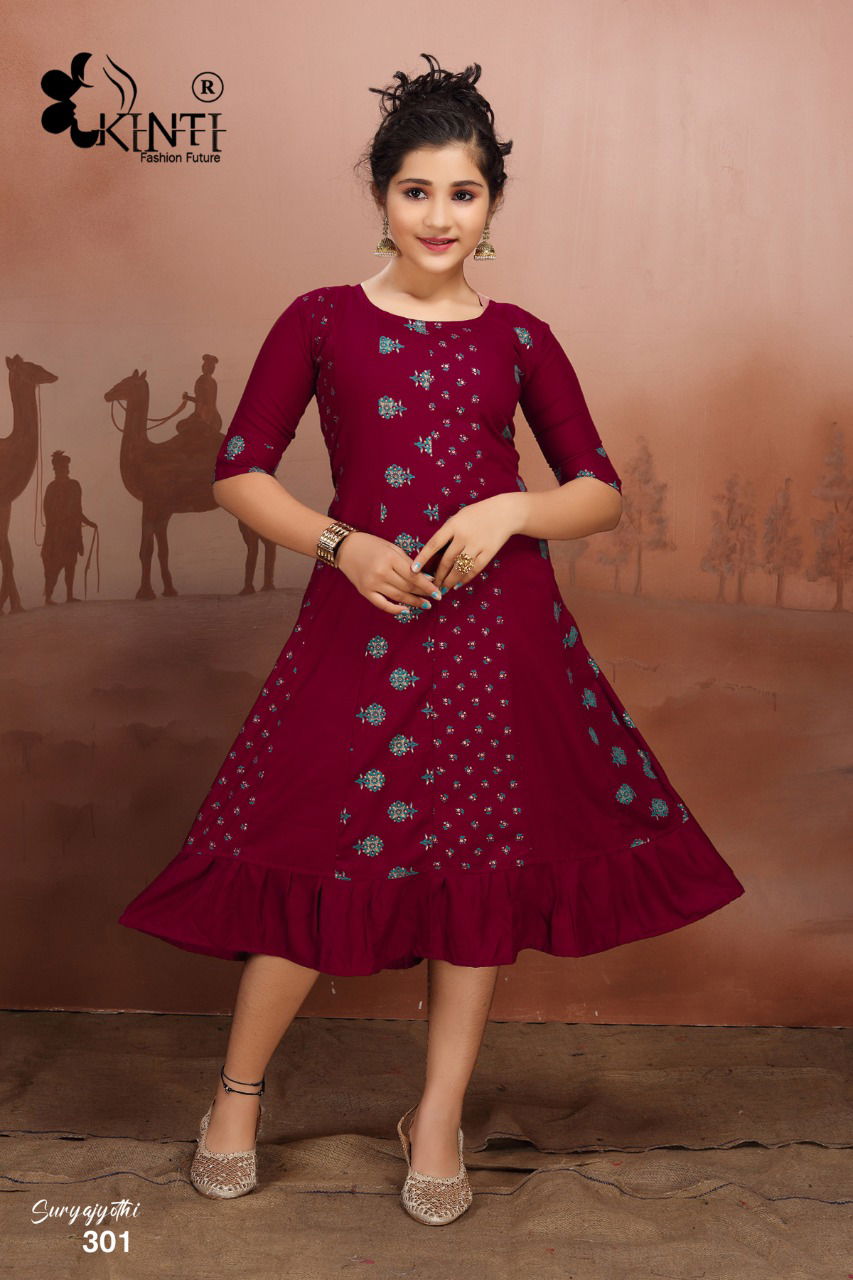 Kinti Suryajyothi New Exclusive Wear Rayon Printed Kids Kurti Collection